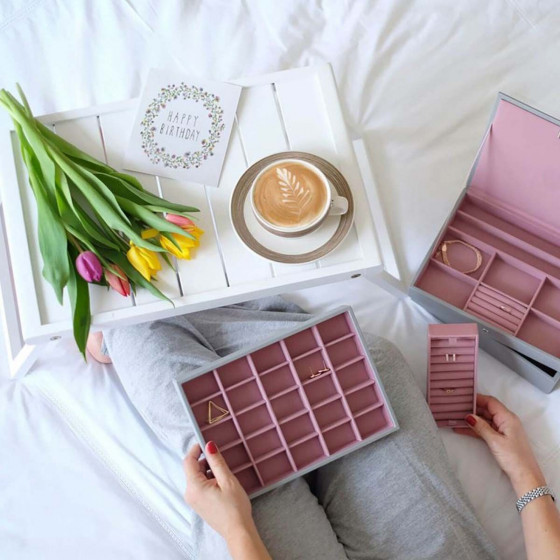 Plateau à bijoux 25 compartiments roses