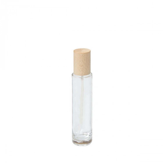Flacon pompe verre et couvercle en bois