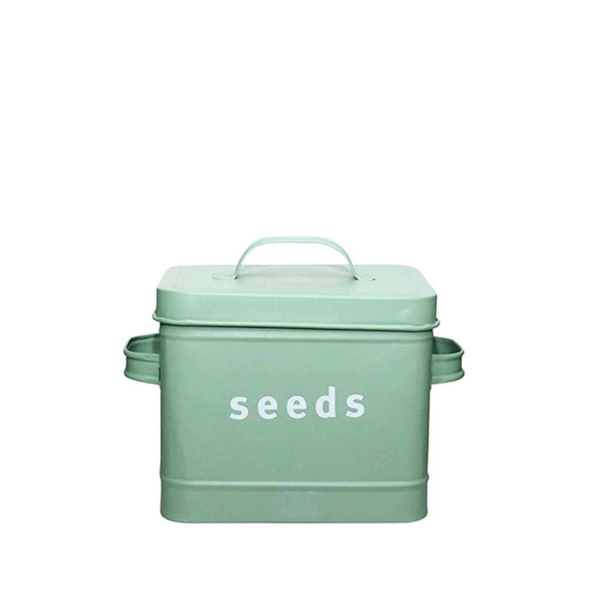 Boîte en métal vert clair pour graines - Rangement jardin - ON