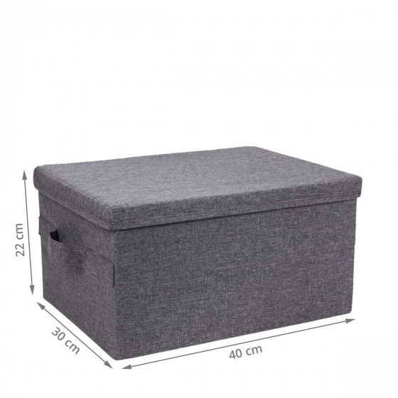 Boîte de rangement avec couvercle en tissu gris