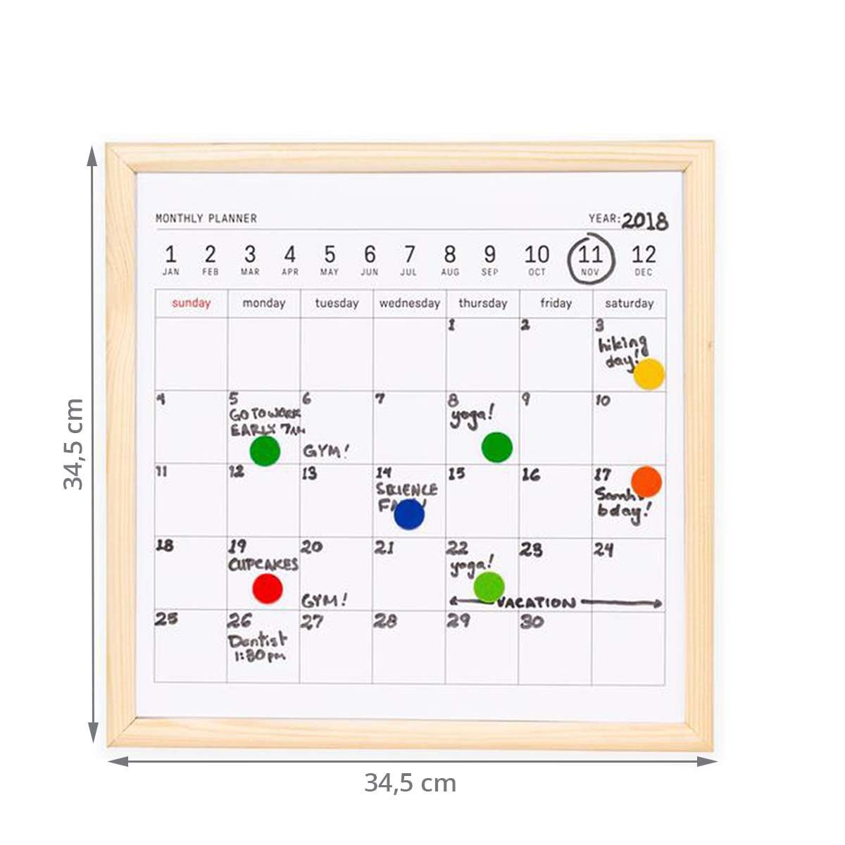 Tableau blanc avec planning mensuel effaçable à sec - 35x35 - ON