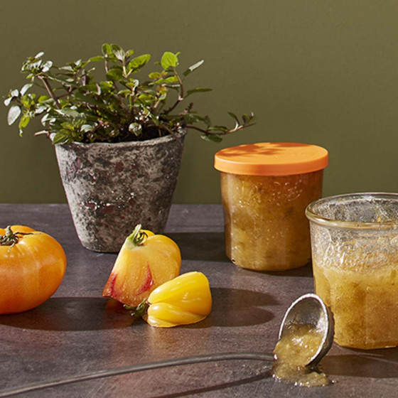 Pot en verre avec couvercle orange