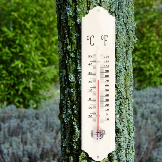 Thermomètre extérieur en métal émaillé crème