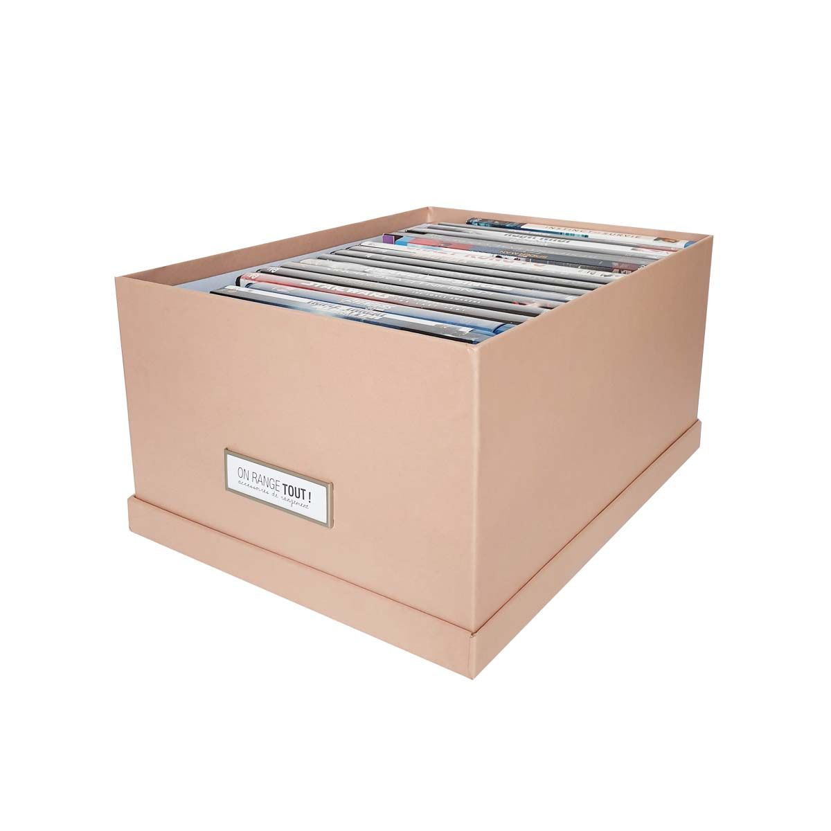 Boîte de rangement DVD en carton rose poudré - 14,5 x 29,3 x 22,5 - ON RANGE  TOUT