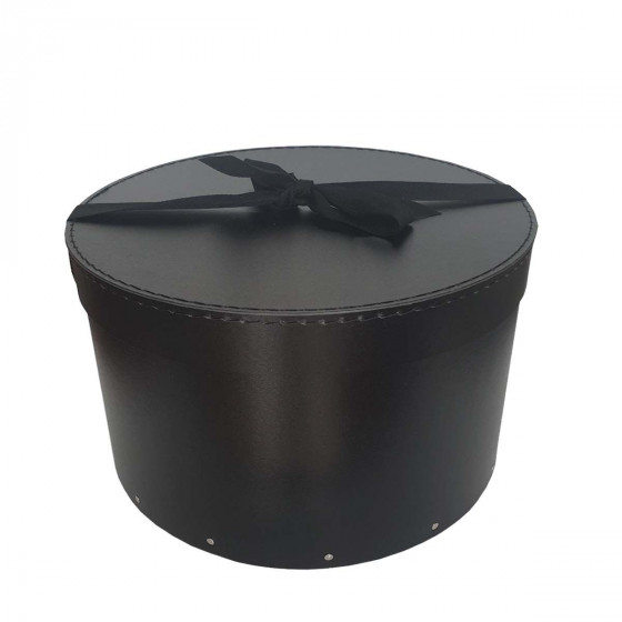 Grande boîte à chapeaux noire avec ruban noir (L)