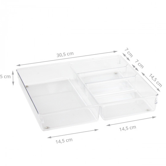 Grand organisateur de tiroirs à 4 compartiments en plastique transparent
