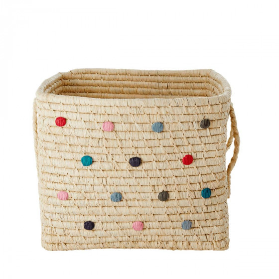 Cube de rangement en raphia à pois colorés