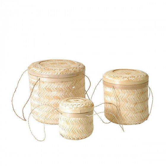 3 paniers de rangement en rotin avec couvercle