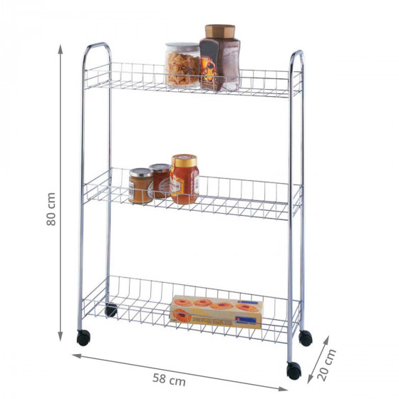 Etagère à roulettes étroite en métal