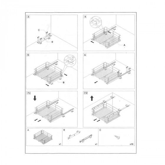 Grand panier coulissant pour placard de cuisine