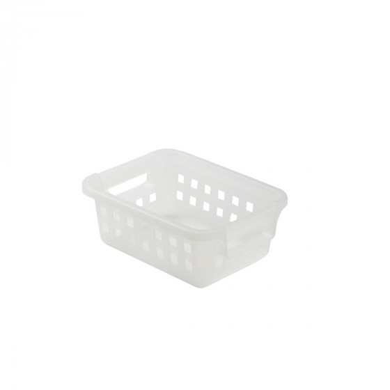 Panier rectangulaire en plastique blanc translucide. 4,5 litres