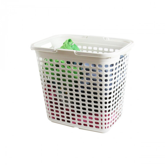 Panier à linge étroit en plastique blanc avec 2 grandes anses. 36 Litres