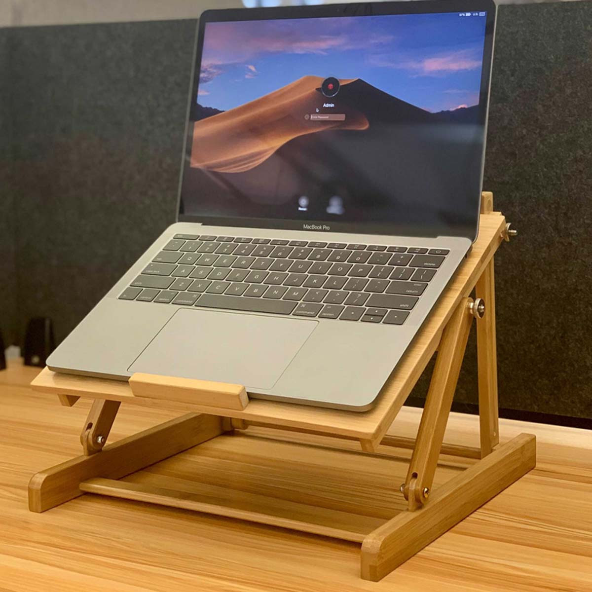 Support d'ordinateur portable monté en bois, support de bureau d