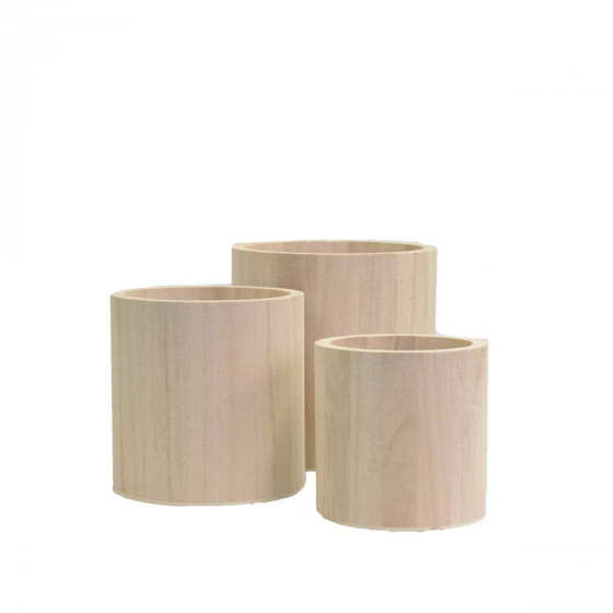 3 pots à crayons ronds en bois
