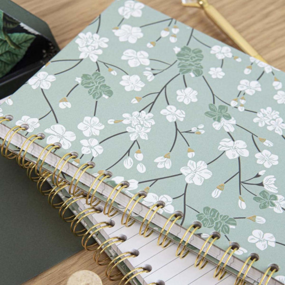 Carnet A5 à spirales dorées à fleurs