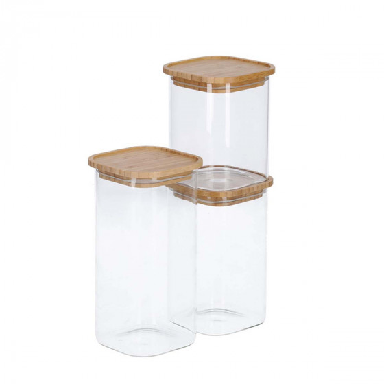 Bocal carré en verre et bambou 1,3 L