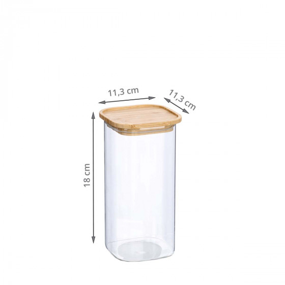 Bocal carré en verre et bambou 1,3 L
