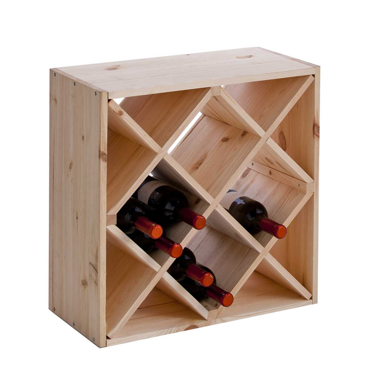 Casier à vin en pin avec 12 compartiments - 52x52x25 - ON RANGE TOUT