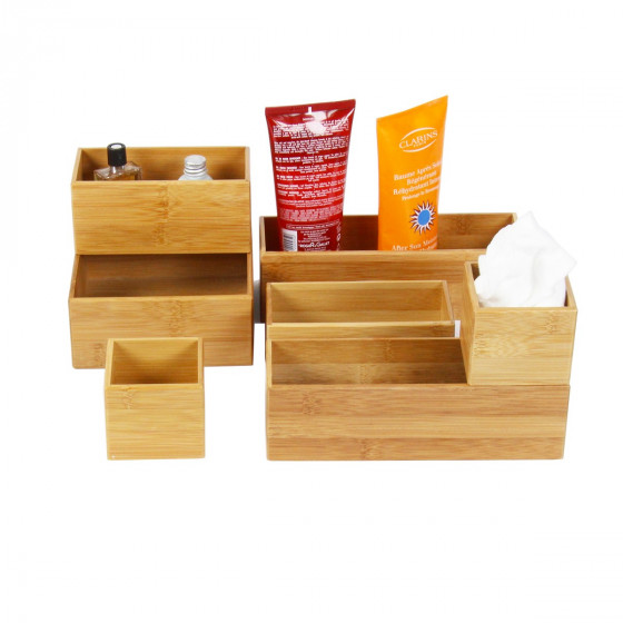Petit organisateur de tiroirs, carré et superposable, en bambou. S