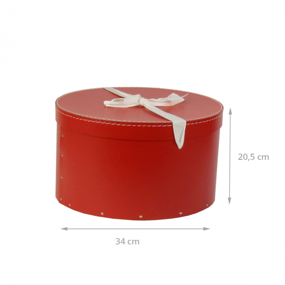 Boîte à chapeaux rouge avec ruban blanc (M)