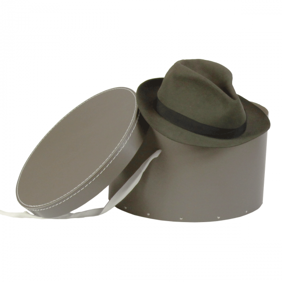 Grande boîte à chapeaux gris taupe avec ruban blanc (L)