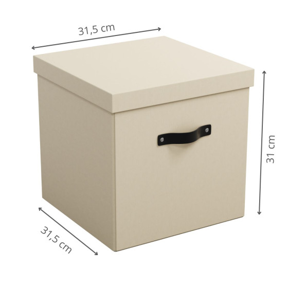 Boîte de rangement cube en carton beige avec couvercle et poignée