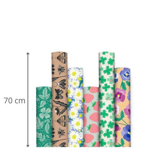 6 rouleaux de papier cadeau à fleurs