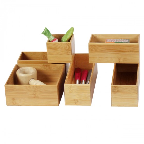 Petit organisateur de tiroirs, rectangulaire et superposable, en bambou. S