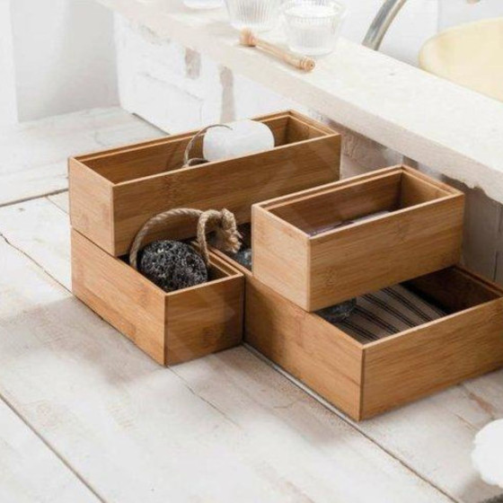 Organisateur de tiroirs, rectangulaire et superposable, en bambou. L