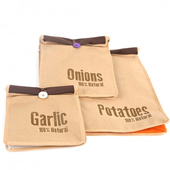 3 sacs de conservation pour ail, oignon et pomme de terre