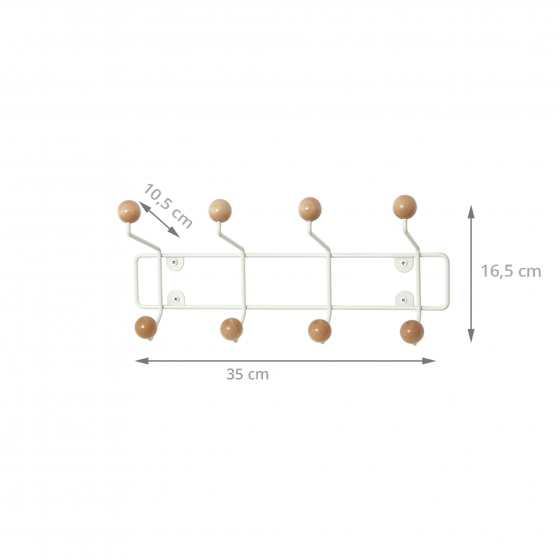 Patère murale blanche et bois 4 double crochets