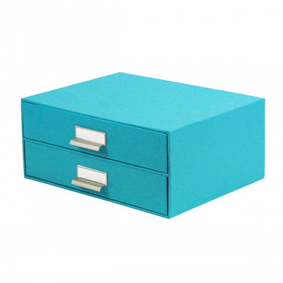 Boîte à 2 tiroirs en carton bleu turquoise
