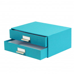 Boîte à 2 tiroirs en carton bleu turquoise